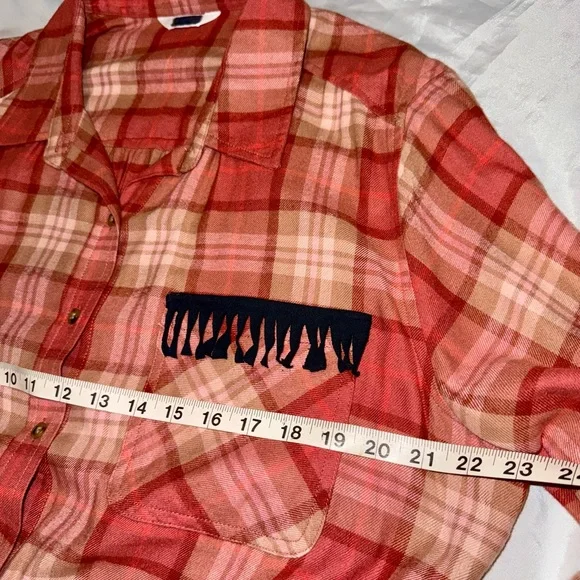 Urban Cowboy Flannel Shirt Rust/Peach Upcycled‎ Country Western Ladies - Picture 4 of 7